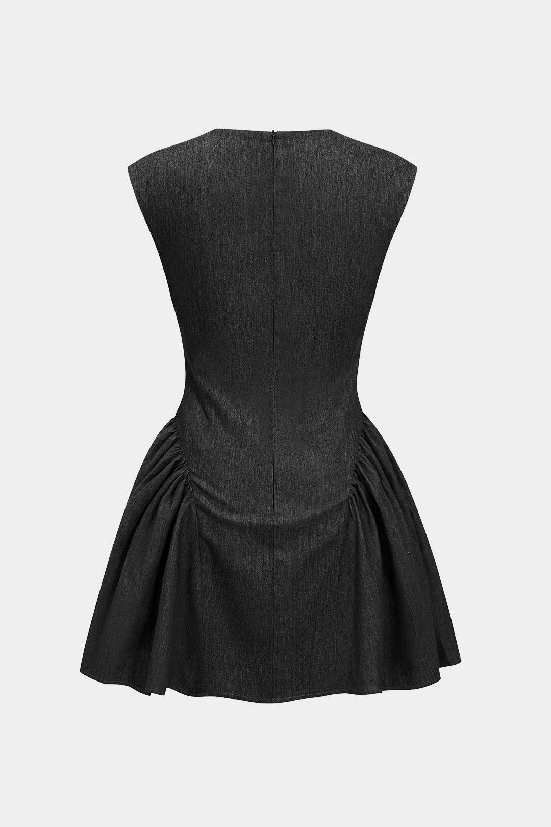 Effen Rimpel V-hals Denim Jurk