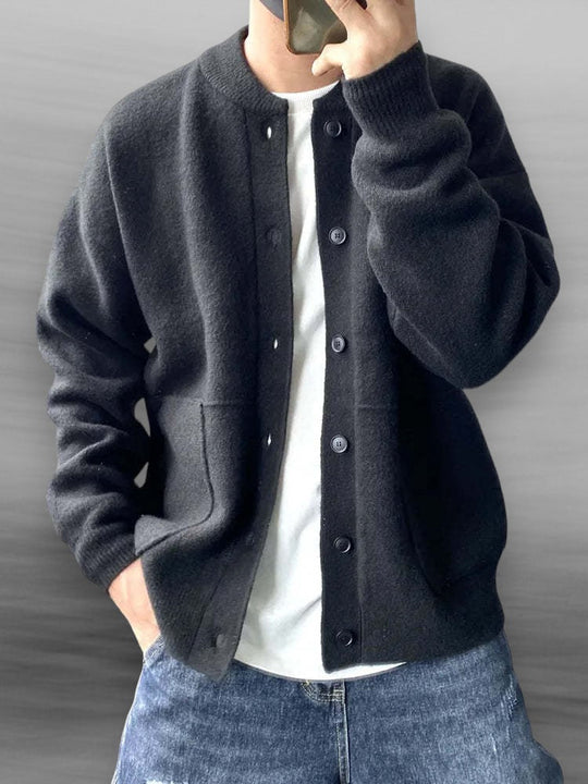 Heren Casual Knopen Cardigan met Bomberkraag en Zakjes