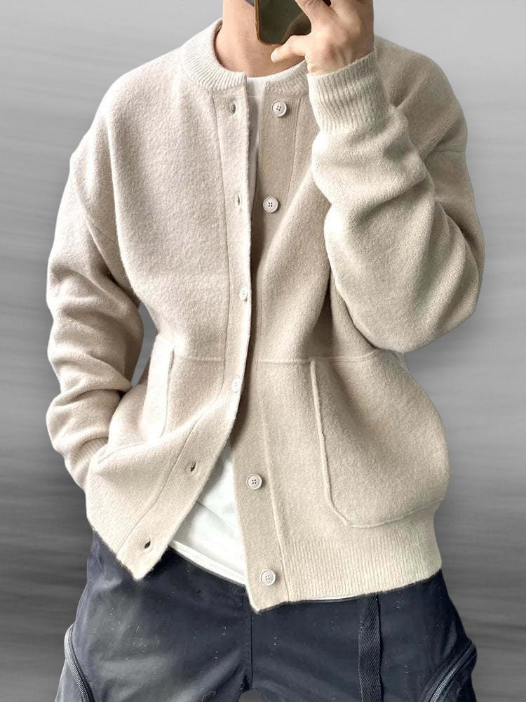 Heren Casual Knopen Cardigan met Bomberkraag en Zakjes