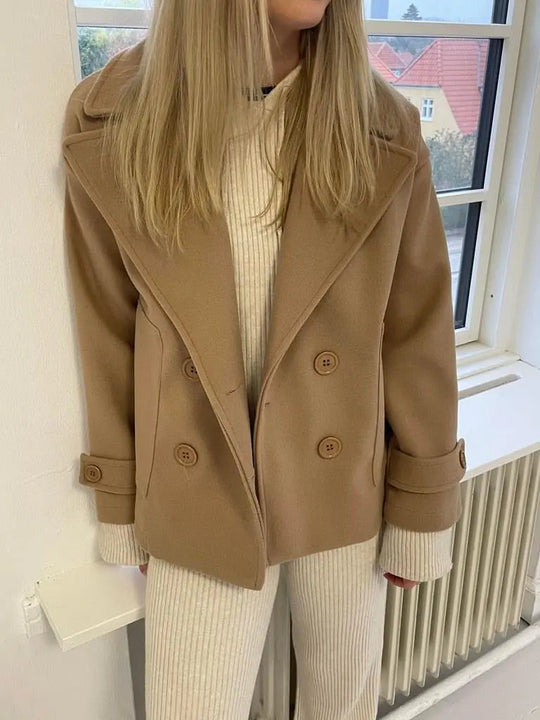 Alina - Elegante Dubbele Knoop Ontwerp Vrouwen Peacoat