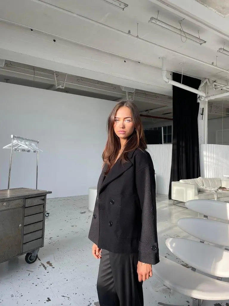 Alina - Elegante Dubbele Knoop Ontwerp Vrouwen Peacoat