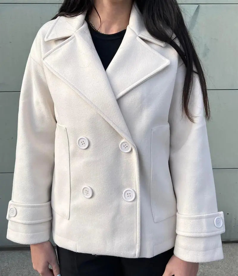 Alina - Elegante Dubbele Knoop Ontwerp Vrouwen Peacoat