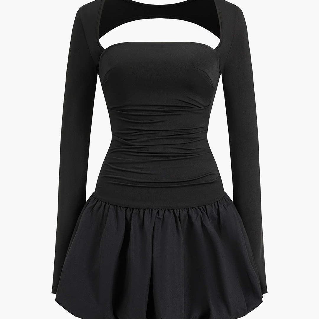 Rugloze Cut Out Vierkante Hals Mini Jurk