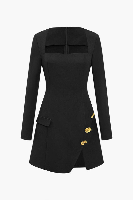 Effen Knop Rits Asymmetrische Mini Jurk