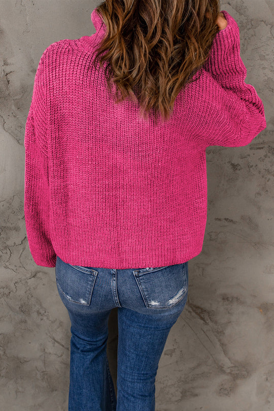 Dames Half Zip Rib-Knit Trui | Verlaagde Schouder | Hoge Hals