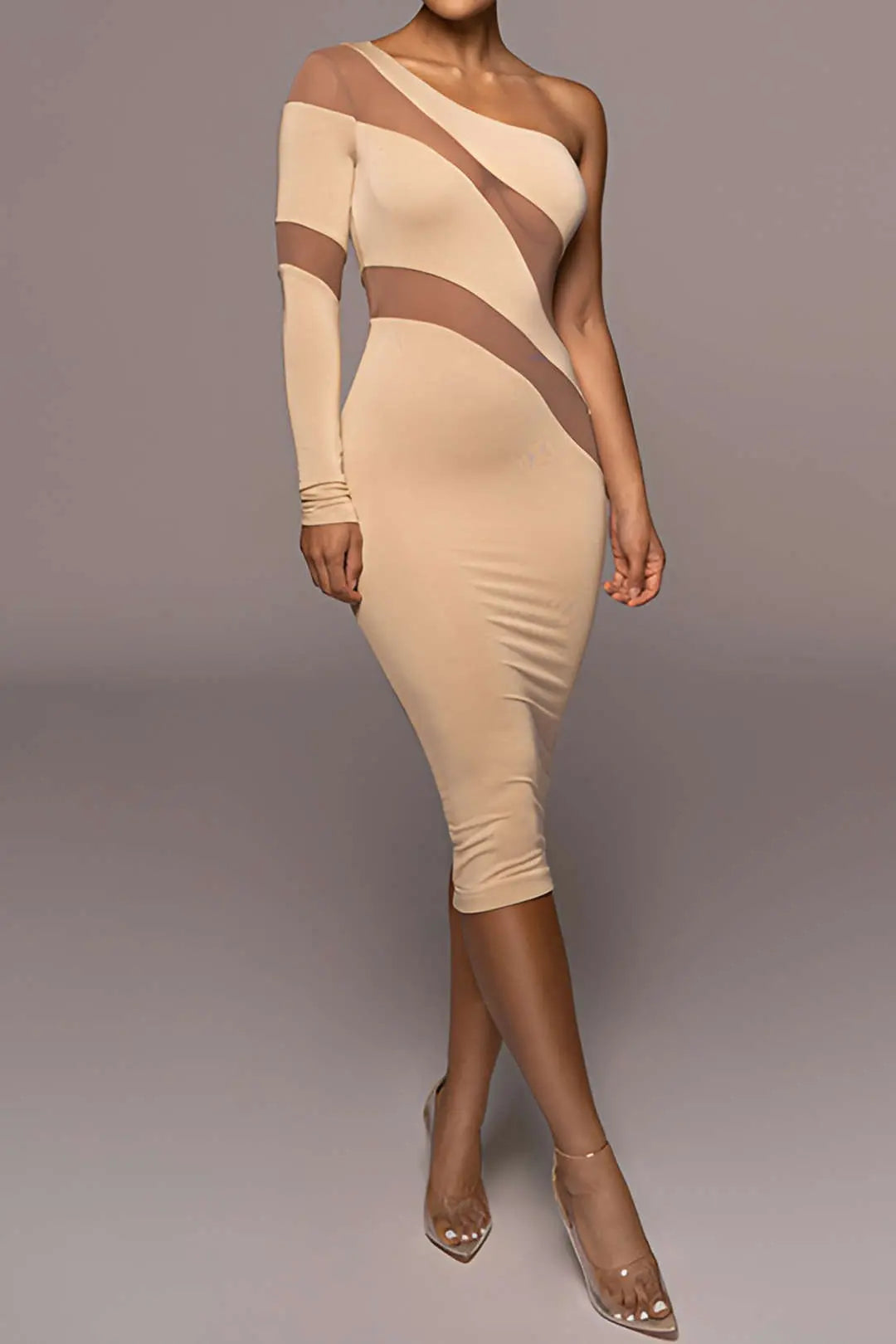 Bridget - Stijlvolle Contrast Mesh Ontwerp Dames Maxi Jurk