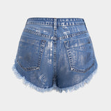 Denim Metallic Hoge Taille Studded Shorts
