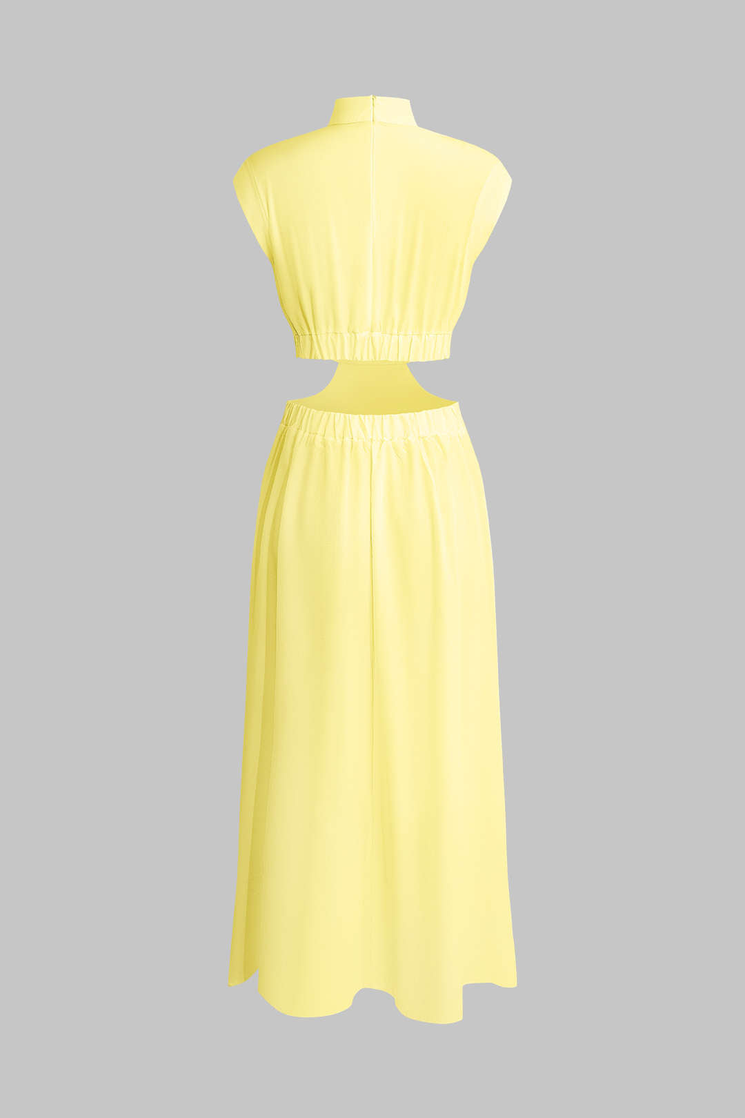 Mock Neck Cut Out Plissé Maxi Jurk