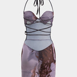 Tie Dye Rugloze Bandjes Bustier Mini Jurk