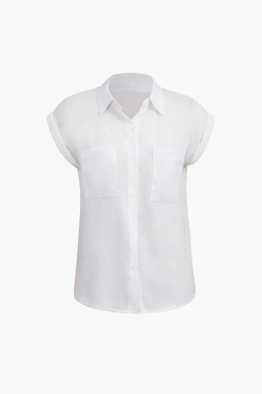 Vittoria - Minimalistische Opgerolde Mouw Geknoopte Zoom Dames Shirt