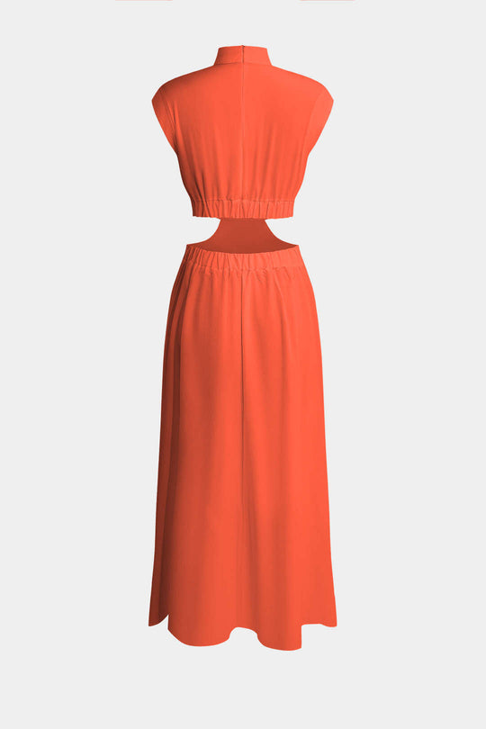 Mock Neck Cut Out Plissé Maxi Jurk