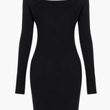 Effen Off Shoulder Knopen Ronde Hals Cut Out Mini Jurk
