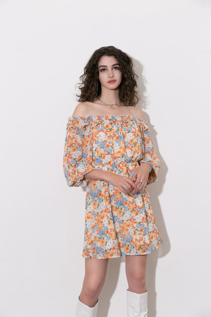 Bloemige Off The Shoulder Mini Jurk