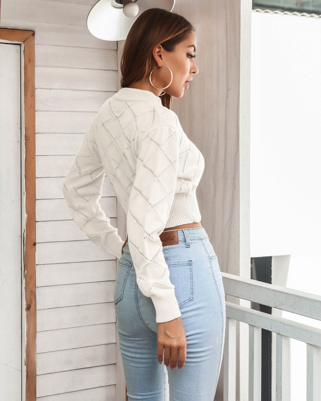 Opengewerkt Geribbelde Trim Lange Mouwen Korte Trui | Trendy & Comfortabel