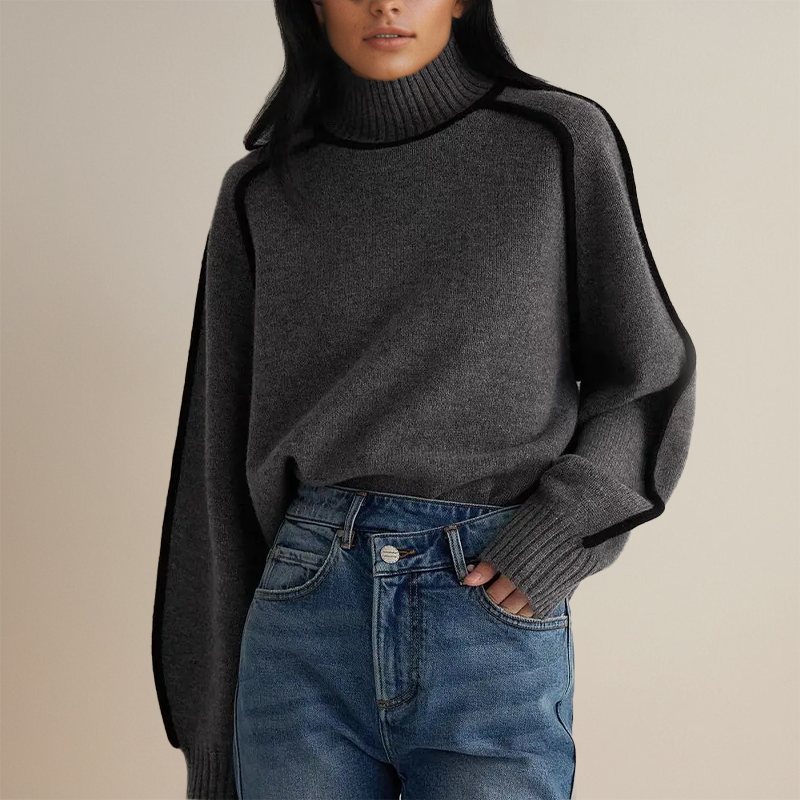 Dames Oversized Coltrui met Contrasterende Mouwafwerking