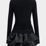 Kralenketting Rimpel Puff Zoom Lange Mouw Mini Jurk