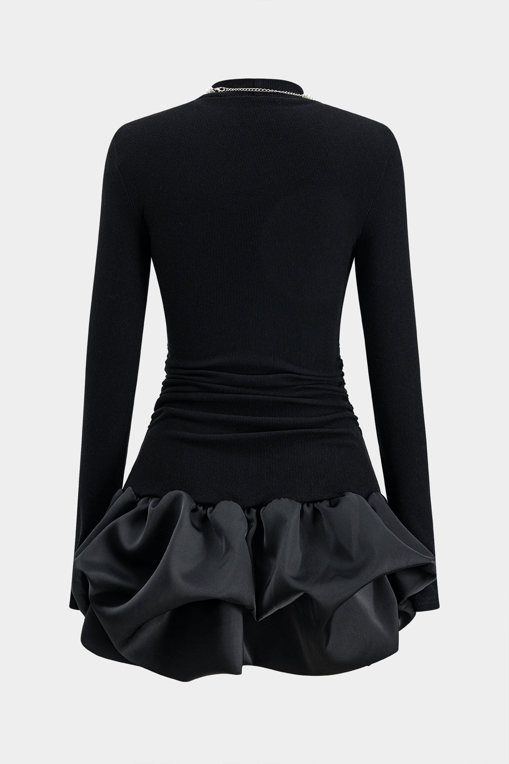 Kralenketting Rimpel Puff Zoom Lange Mouw Mini Jurk