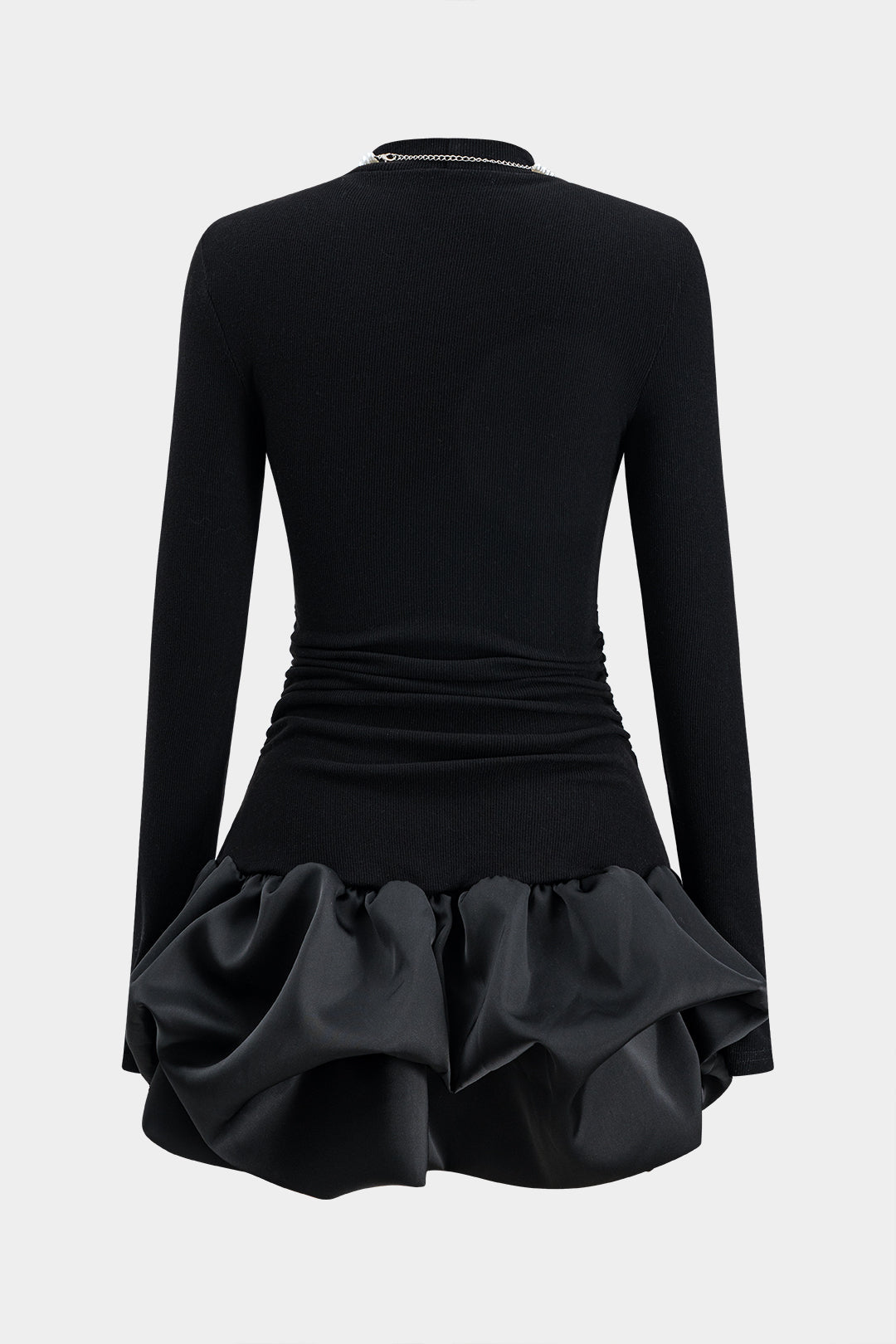Kralenketting Rimpel Puff Zoom Lange Mouw Mini Jurk