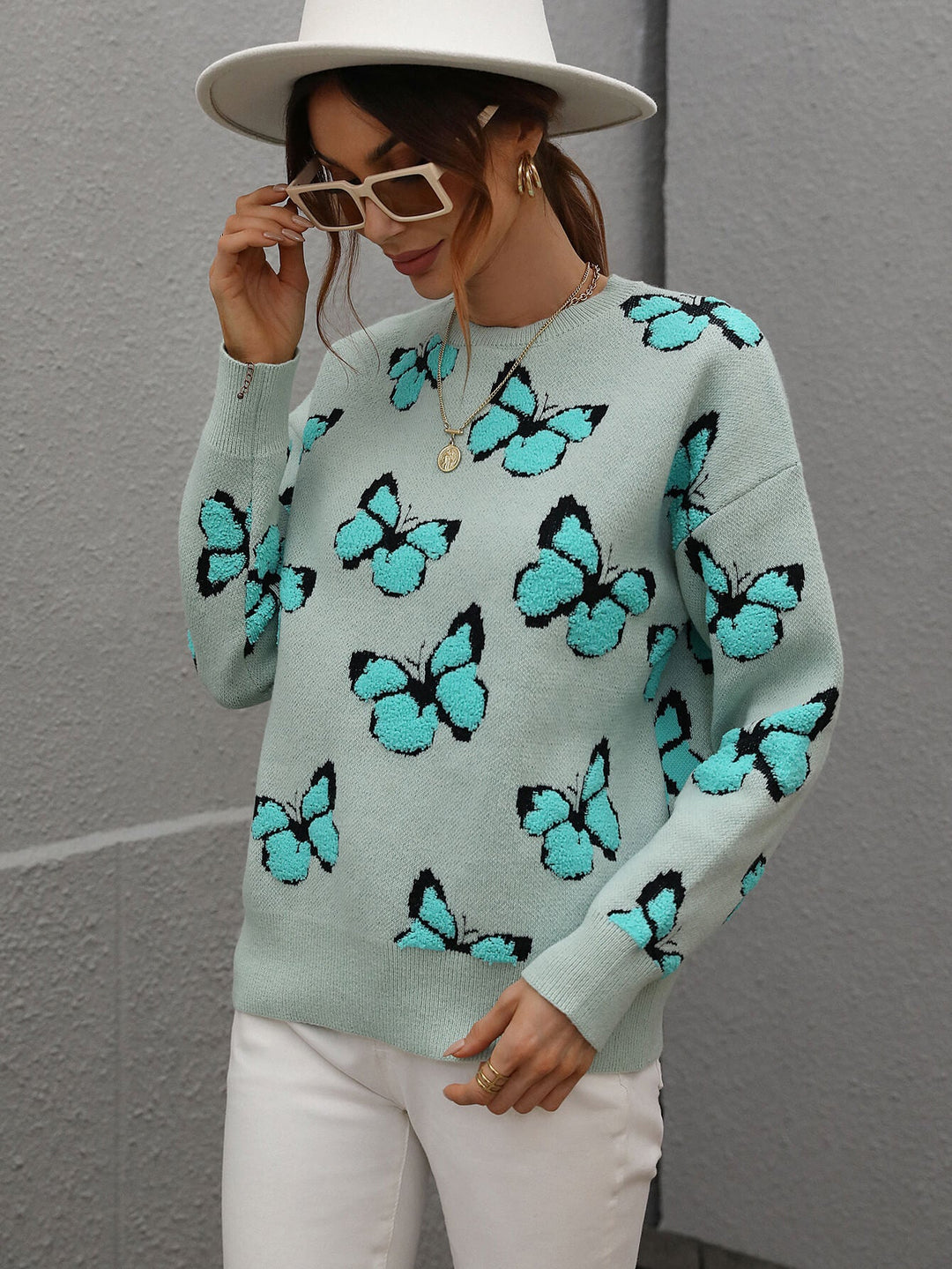 Dames Vlinder Crewneck Trui | Verlaagde Schouders | Borduursel