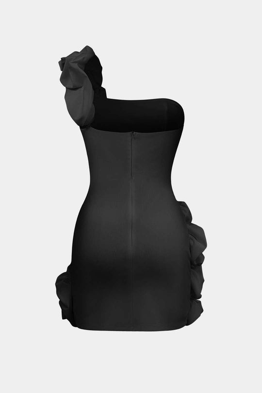 Ruffle One Shoulder Mini Jurk