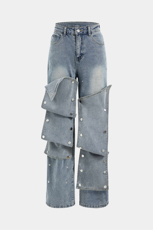 Patchwork Knop Detail Jeans