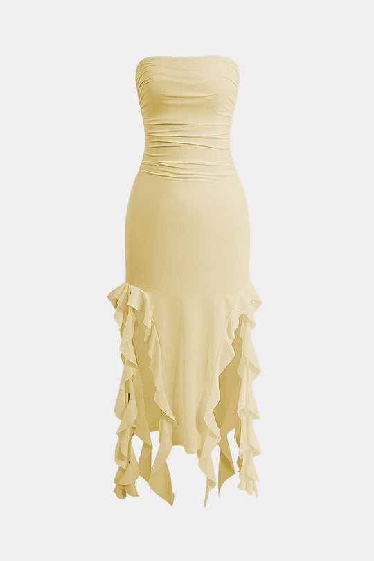 Effen Rimpelrand Rimpel Tube Maxi Jurk