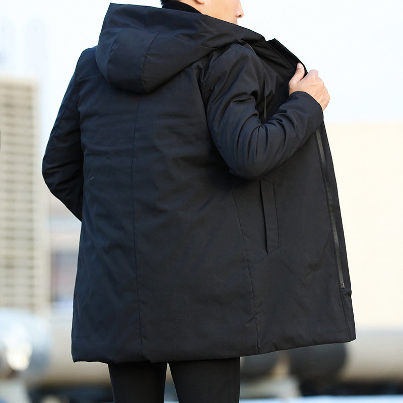 Heren Mid-Length Gevoerde Jas | Met Capuchon & Rits | Comfortabele Buitenlaag