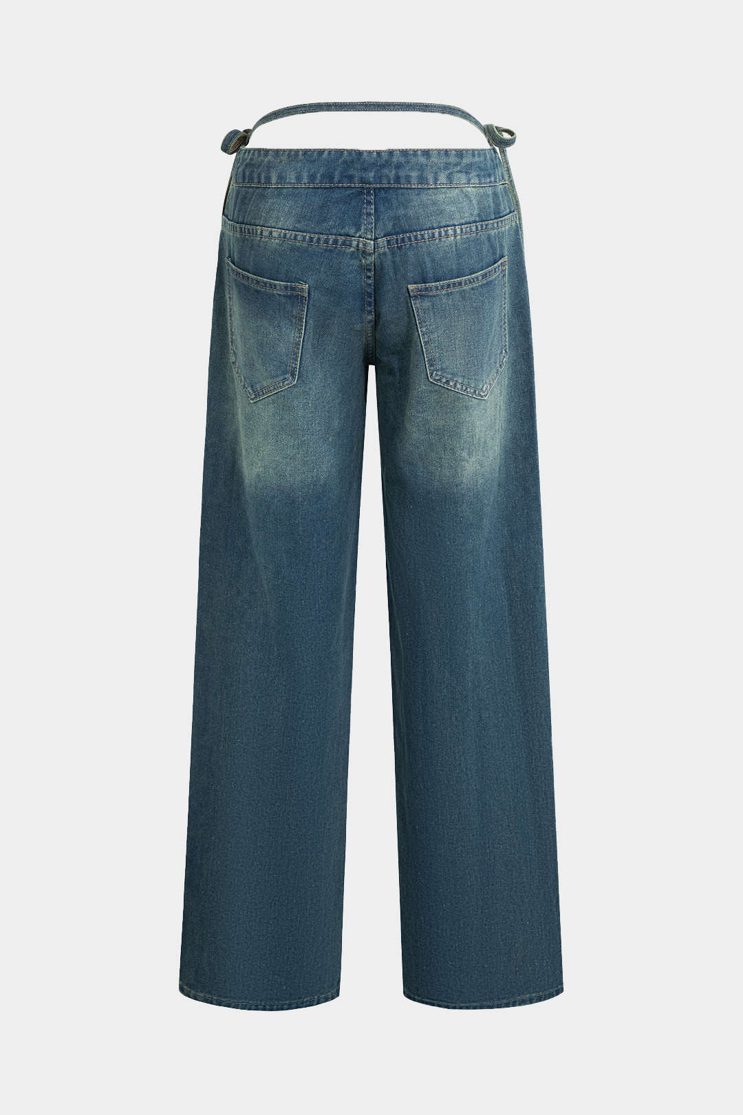 Denim Cut Out Gewassen Tie-Up Jeans