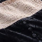 Velvet Patchwork Knop Rits Lange Mouw Mini Jurk