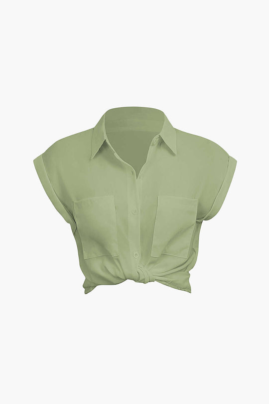Vittoria - Minimalistische Opgerolde Mouw Geknoopte Zoom Dames Shirt