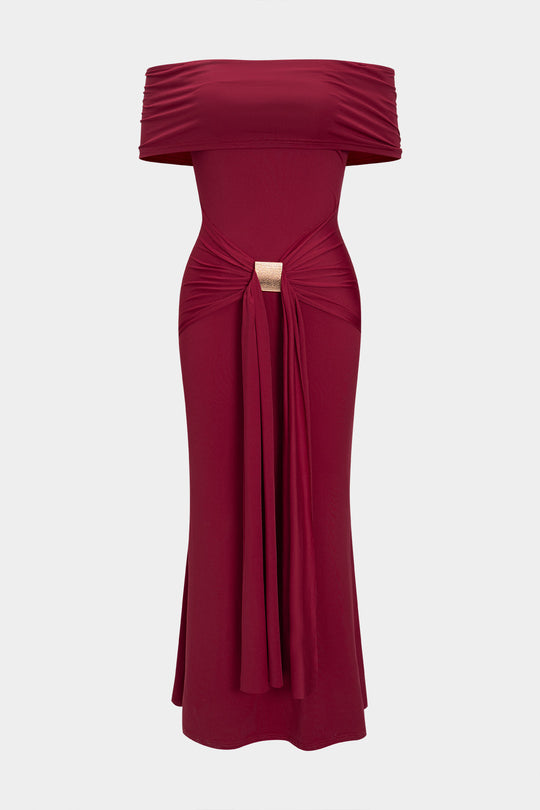 Off Shoulder Zeemeermin Hem Maxi Jurk