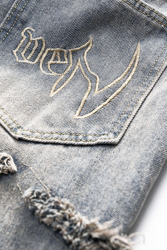 Letter Borduurden Denim Gewassen Knop Pocket Jeans