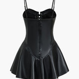 Effen Faux Leren Rits Mini Jurk