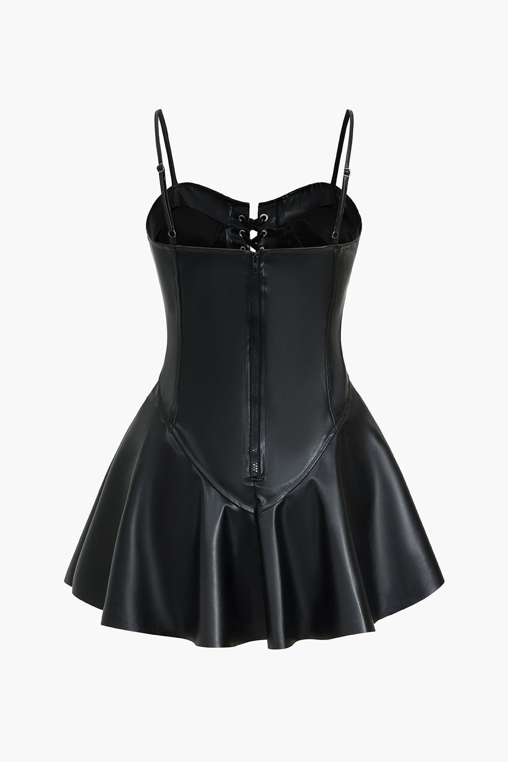Effen Faux Leren Rits Mini Jurk