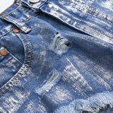 Denim Metallic Hoge Taille Studded Shorts