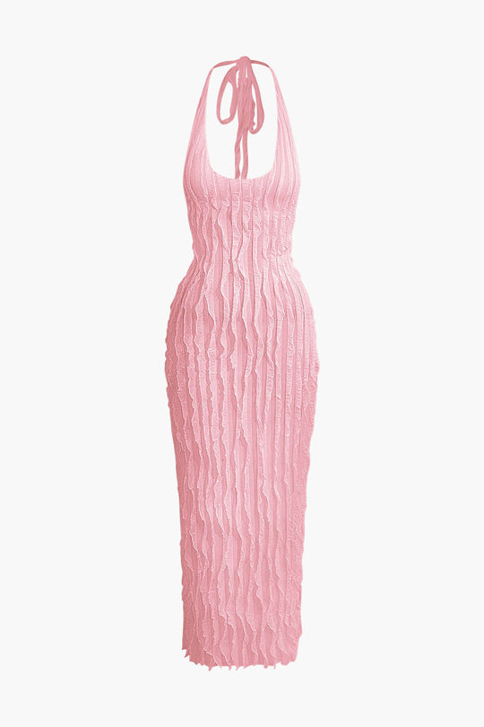 Doorzichtig Rimpel Textuur Halter Rugloze Maxi Jurk