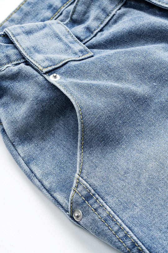 Denim Knop Pocket Curve-Leg Wide Leg Barrel Jeans