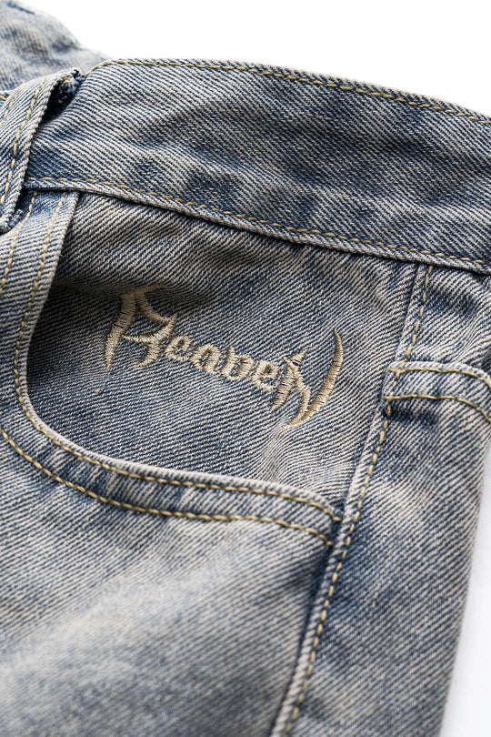 Letter Borduurden Denim Gewassen Knop Pocket Jeans