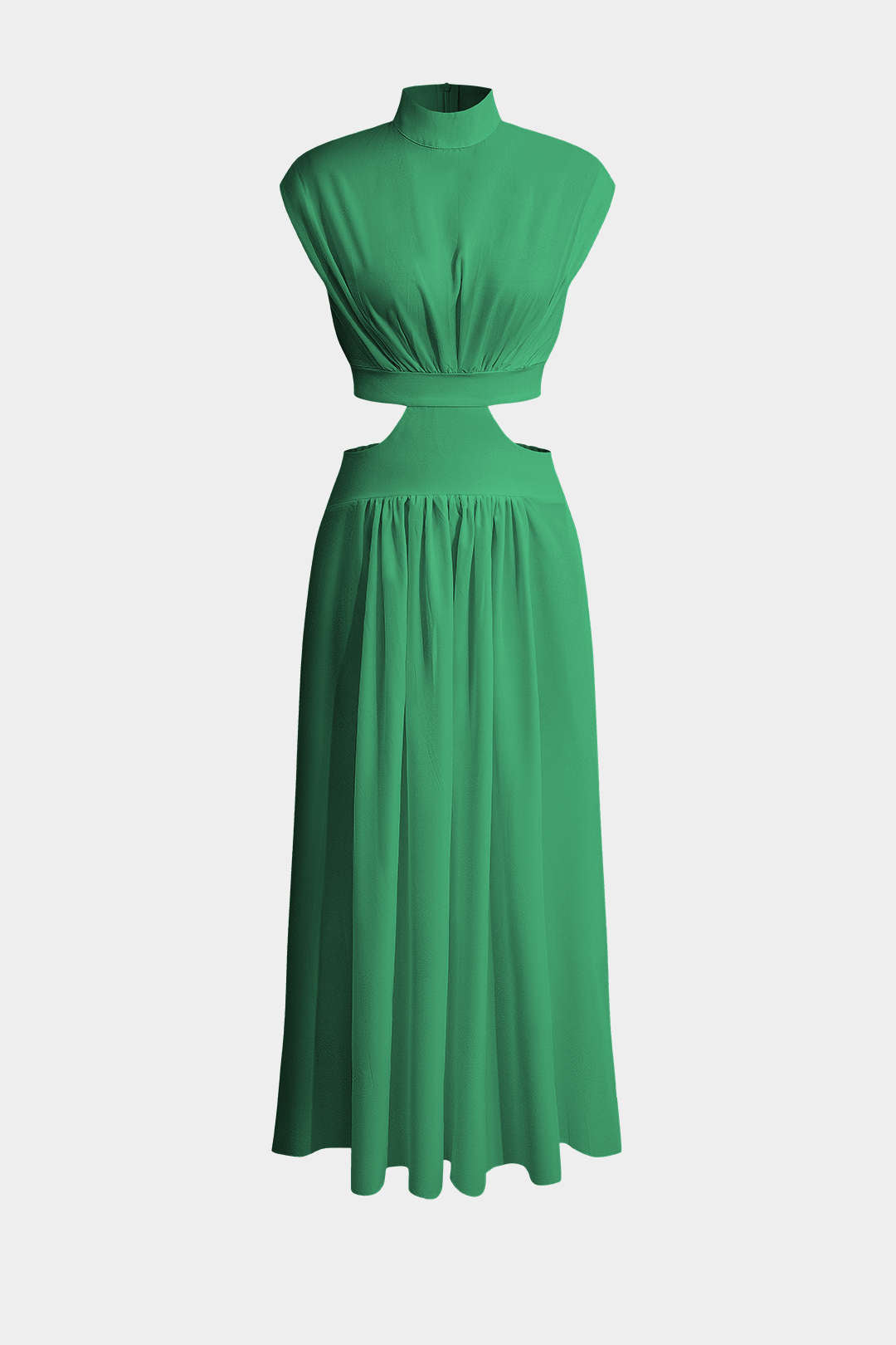 Mock Neck Cut Out Plissé Maxi Jurk