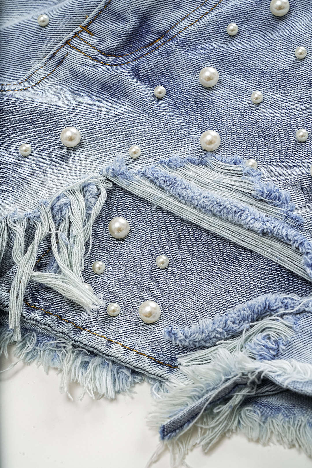 Denim Hoge Taille Bead Shorts