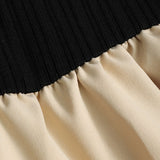 Puff Sleeve Patchwork Lange Mouw Mini Jurk