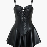 Effen Faux Leren Rits Mini Jurk