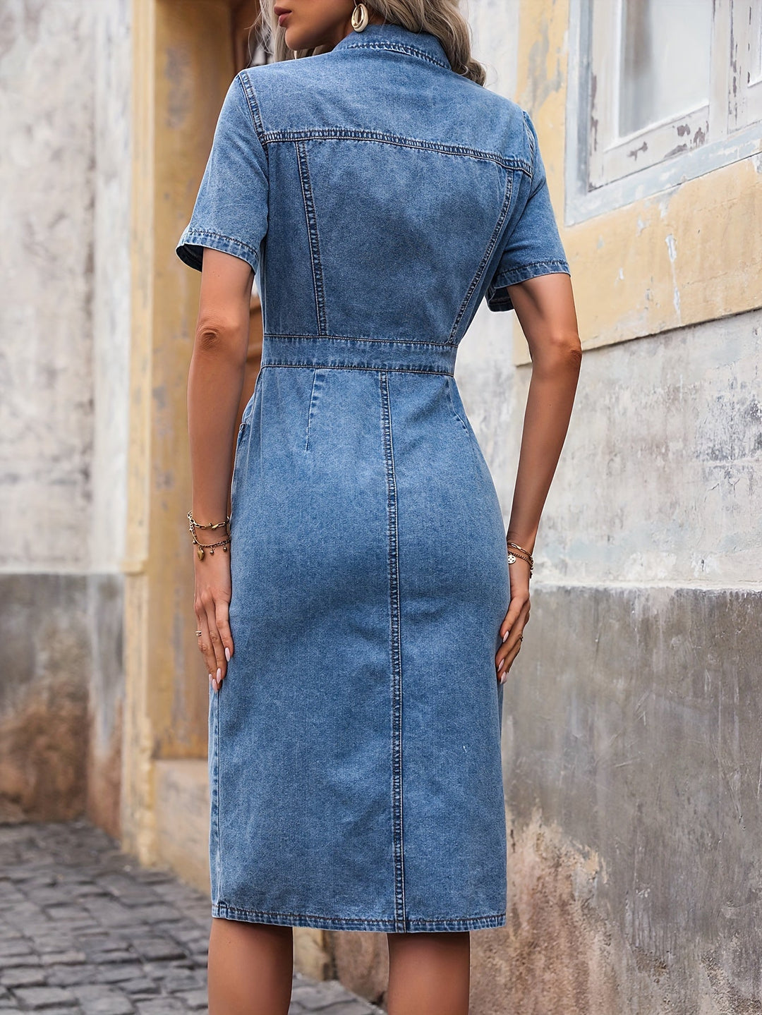 Dames Midi Jeans Jurk met Knopen