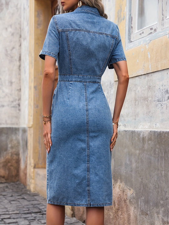 Dames Midi Jeans Jurk met Knopen