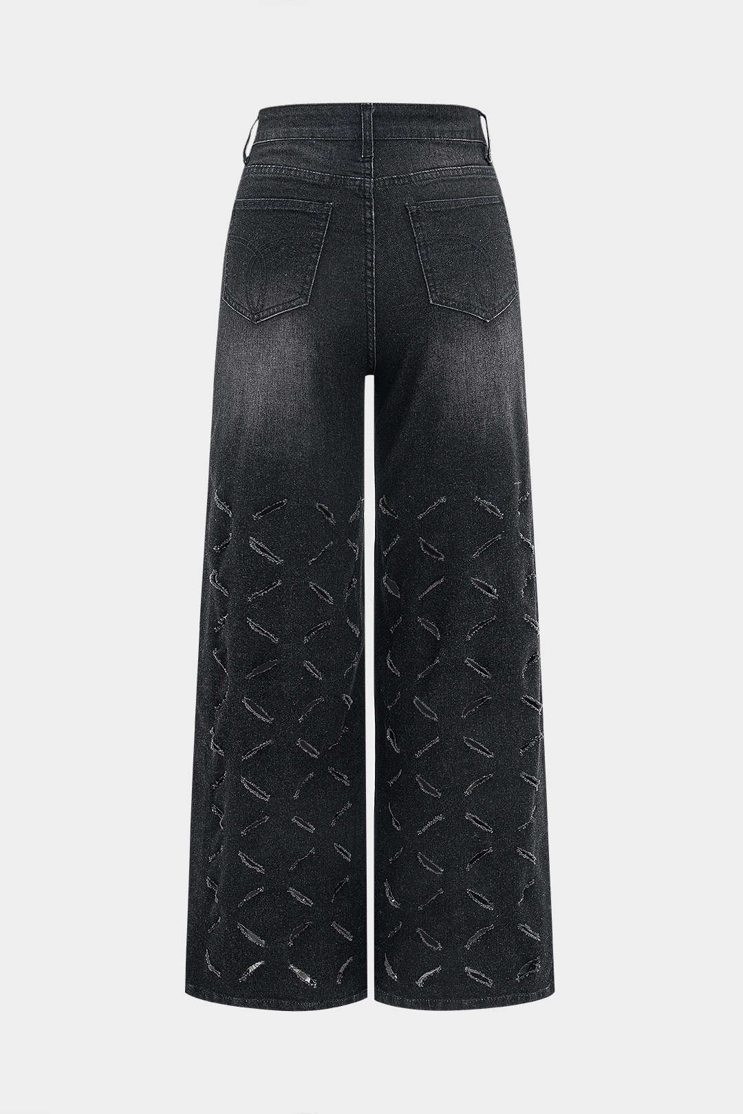 Gescheurde Cut Out Knop Pocket Wijde Pijpen Jeans