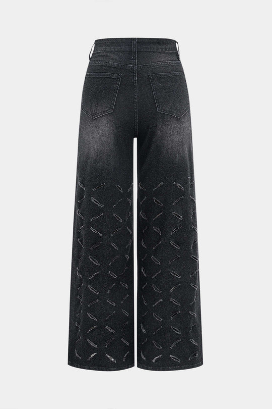 Gescheurde Cut Out Knop Pocket Wijde Pijpen Jeans