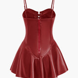 Effen Faux Leren Rits Mini Jurk