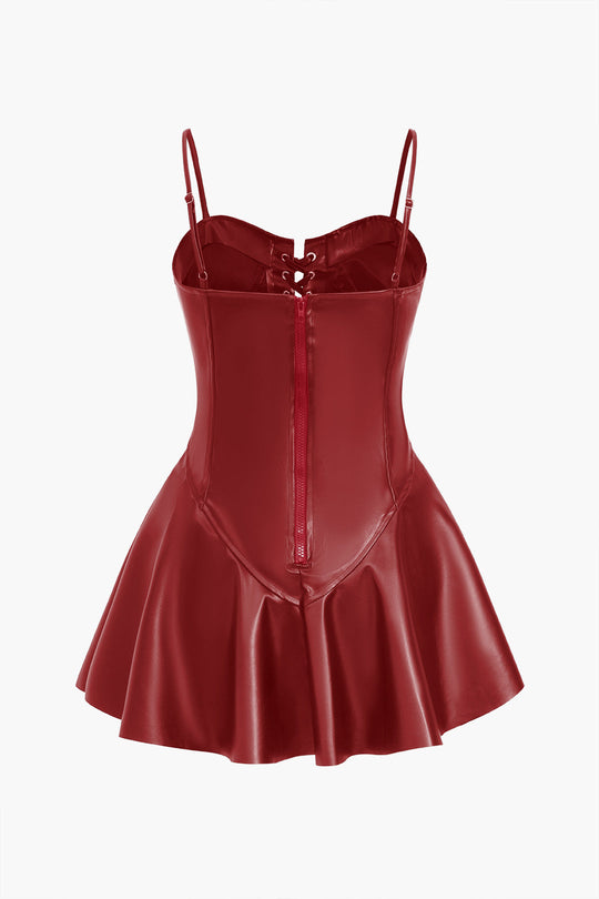 Effen Faux Leren Rits Mini Jurk