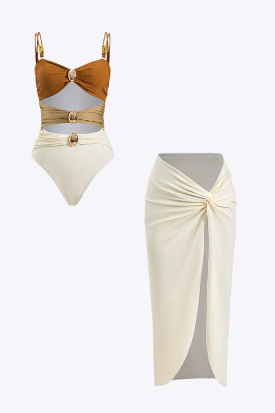 Abilene - Tummy Shaping Slip & Ruched Slit Cover Up Dames Badmode Set