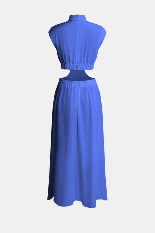 Mock Neck Cut Out Plissé Maxi Jurk